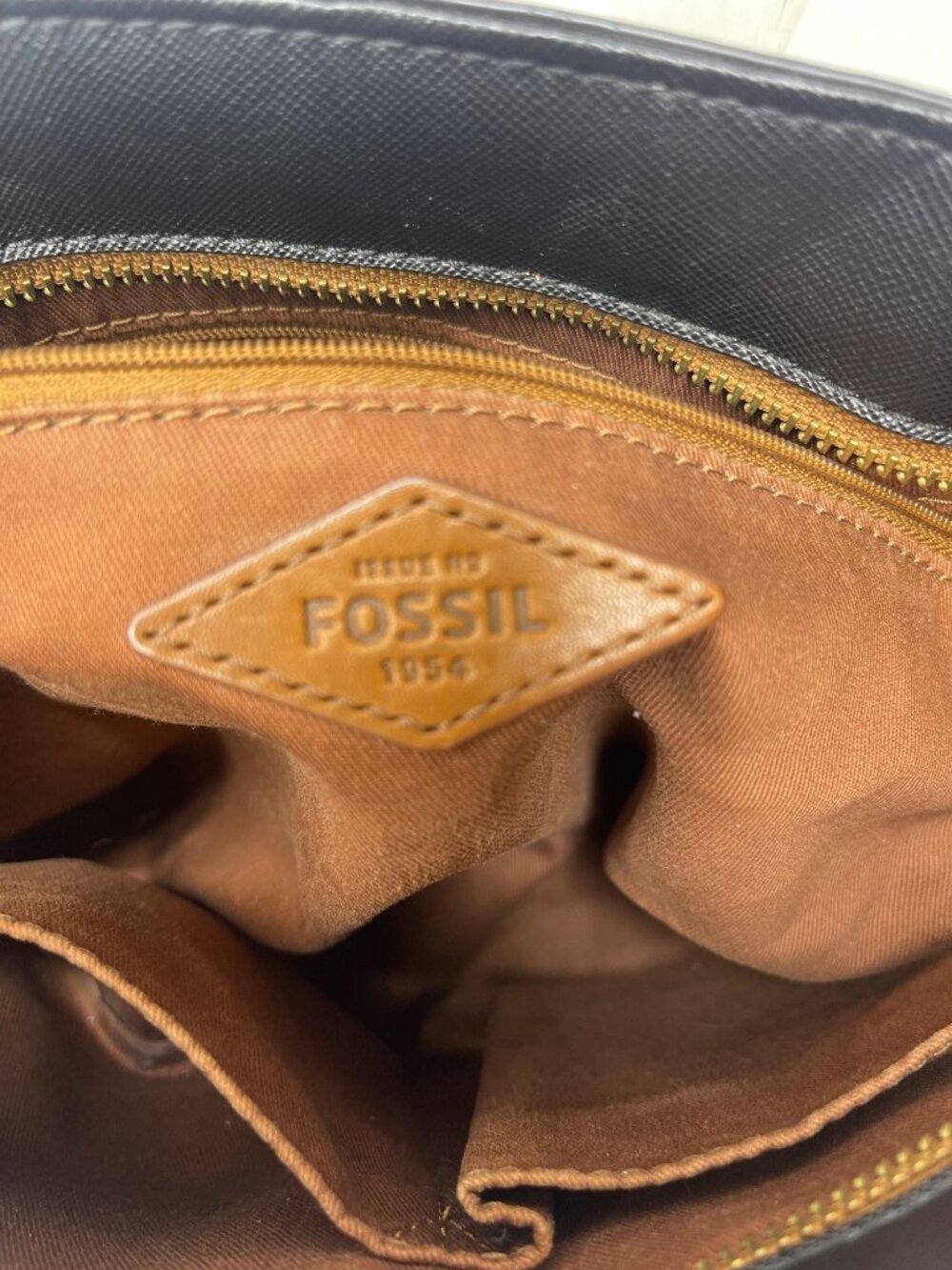 Fossil 1954 Black Brown Leather-Trimmed Classic Tote Bag Crossbody Strap - Picture 10 of 16